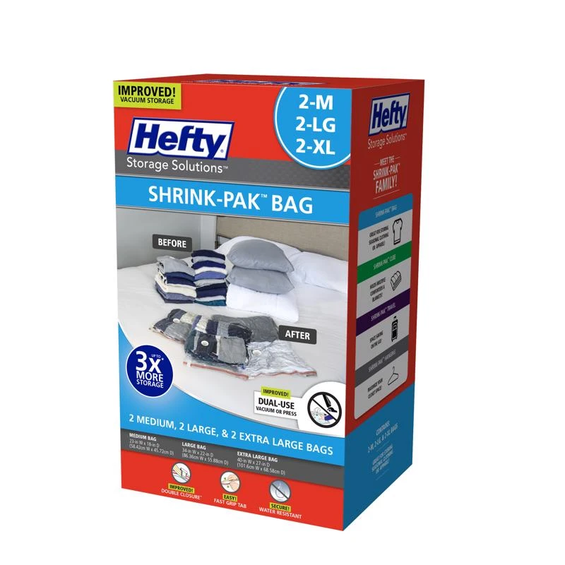 Shrink-Pak Clothes Storage Bags, 2 Medium, 2 Large, 2 XL