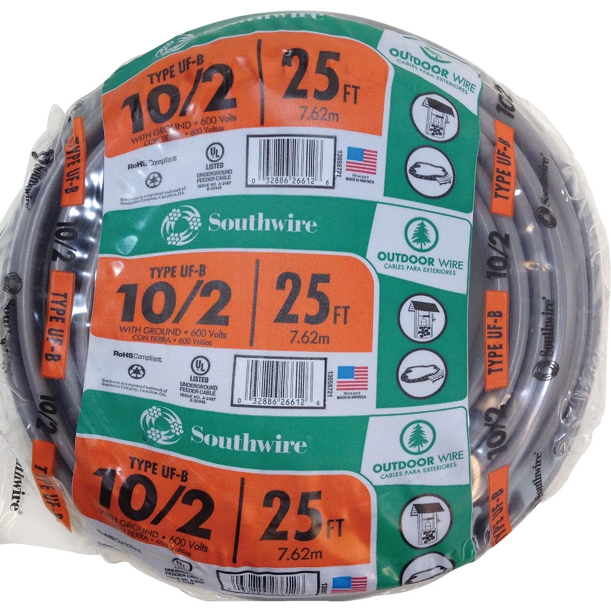 Underground Feeder and Branch Circuit Cable, 600 Volt, 25 Ft. Coil
