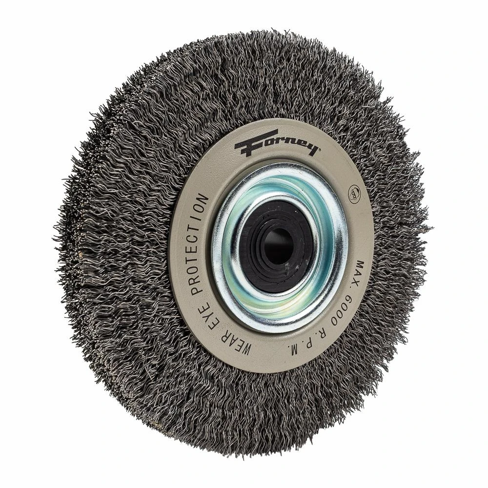 Forney Command Pro Wire Wheel Crimped Brush, 6" X .014" X 1/2" - 5/8" Arbor