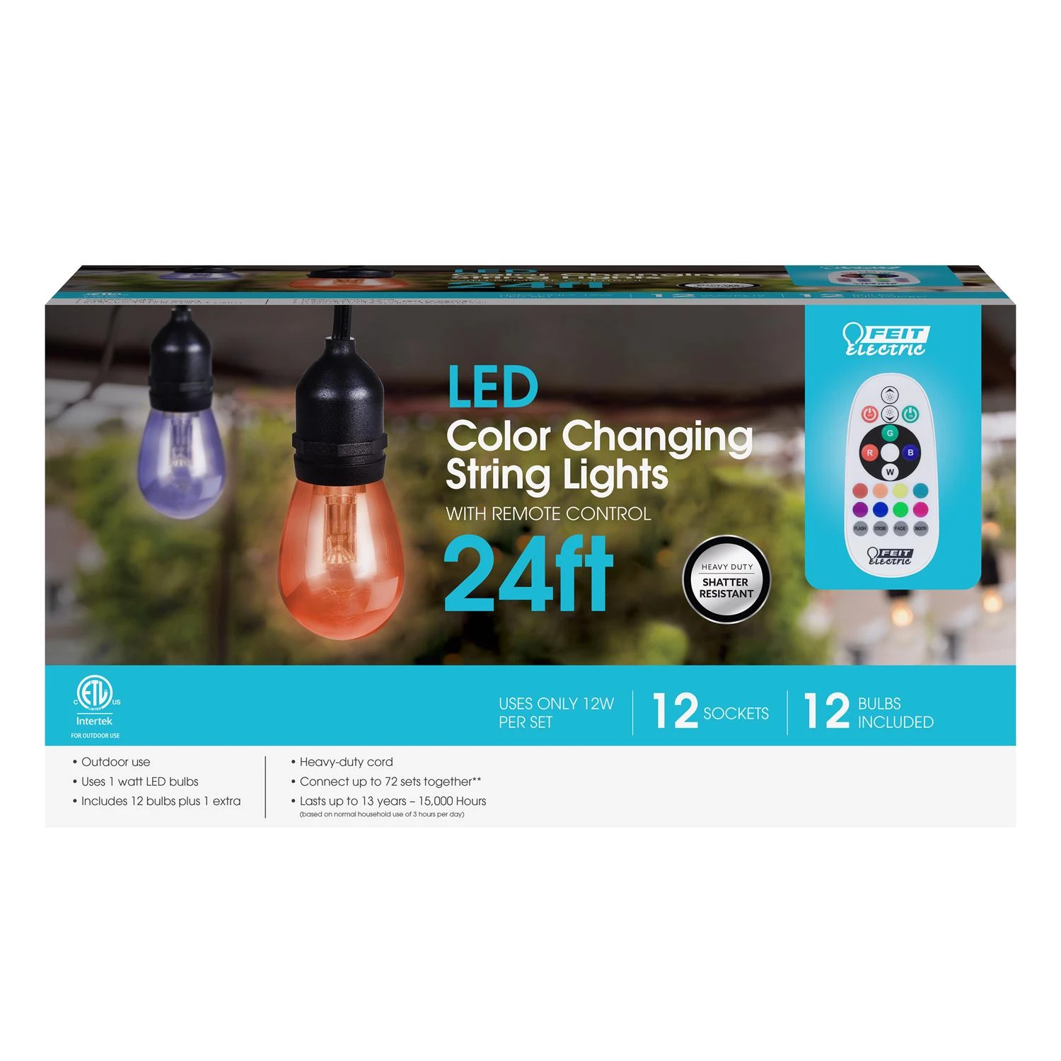 Led String Lights Multicolored 24 Ft. With 12 Lights And Remote Control