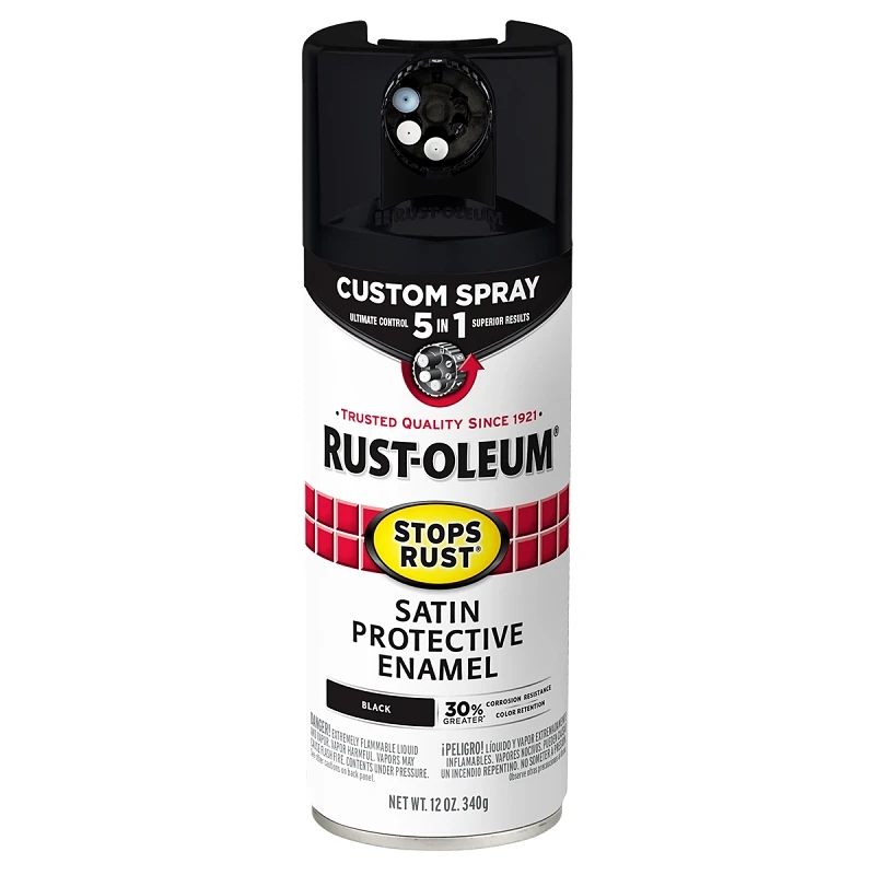 Stops Rust Custom Spray 5-in-1 Spray Paint, Satin Black, 12 oz.