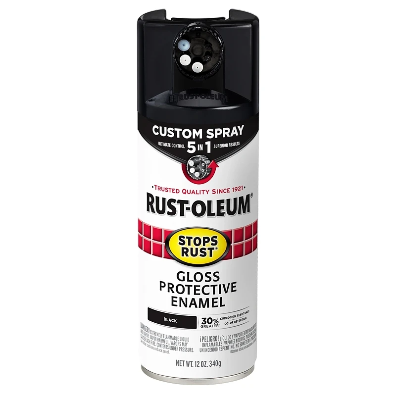 Stops Rust Custom Spray 5-in-1 Spray Paint, Gloss Black, 12 oz.