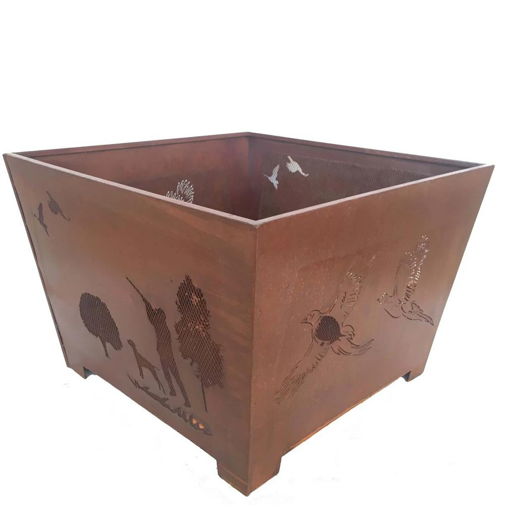 Hunter 24 In. X 16 In. Square Steel Wood Burning Fire Pit - Rust Finish