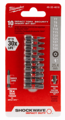 Shockwave Torx Security Insert Impact Screwdriver Bit Set - 10 Pieces