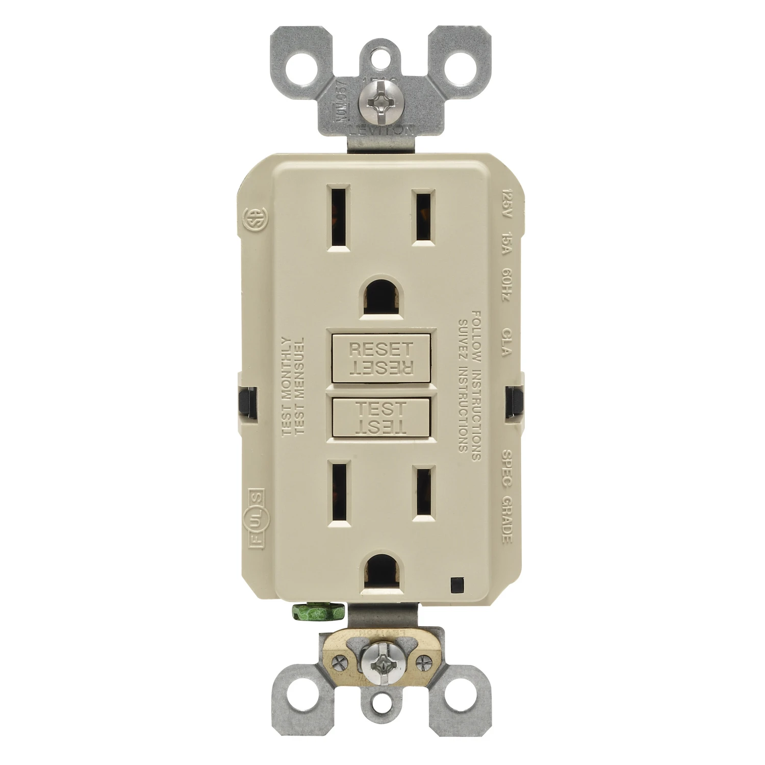 Leviton 15 amps 125 volt Ivory GFCI Outlet 5-15R 1 pk