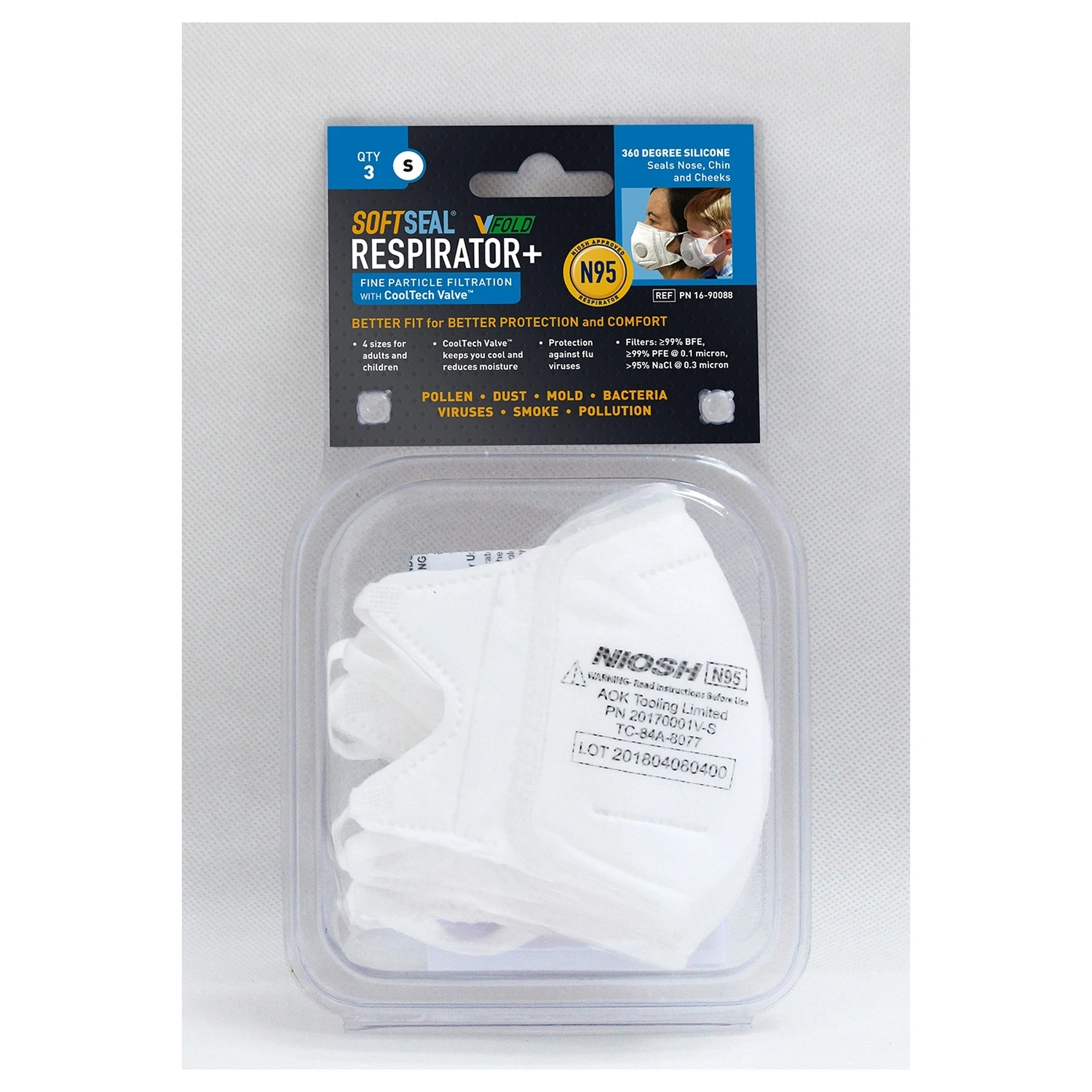 N95 Valved Safety Mask, 3-Pk., S
