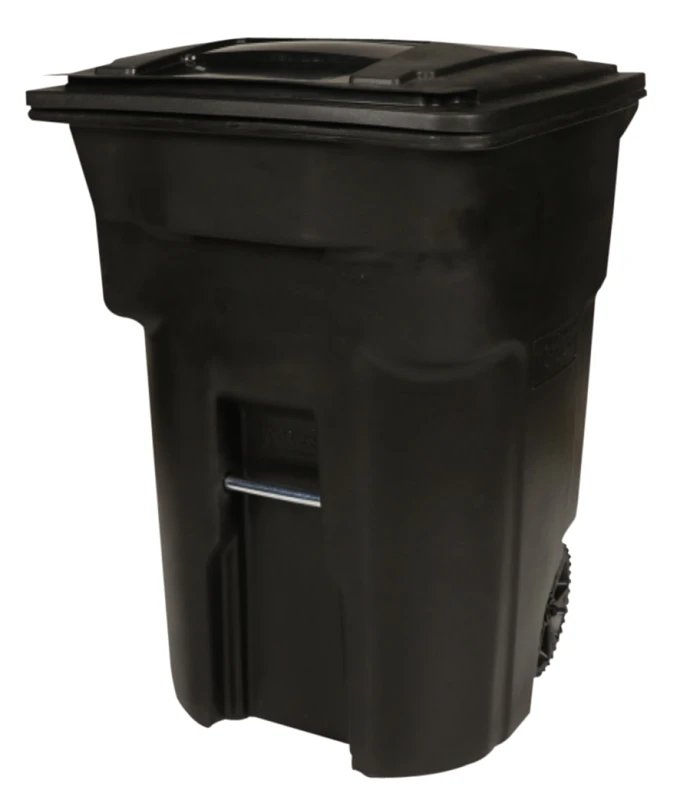 Wheeled Trash Can, Attached Lid, Black, 96 Gallons