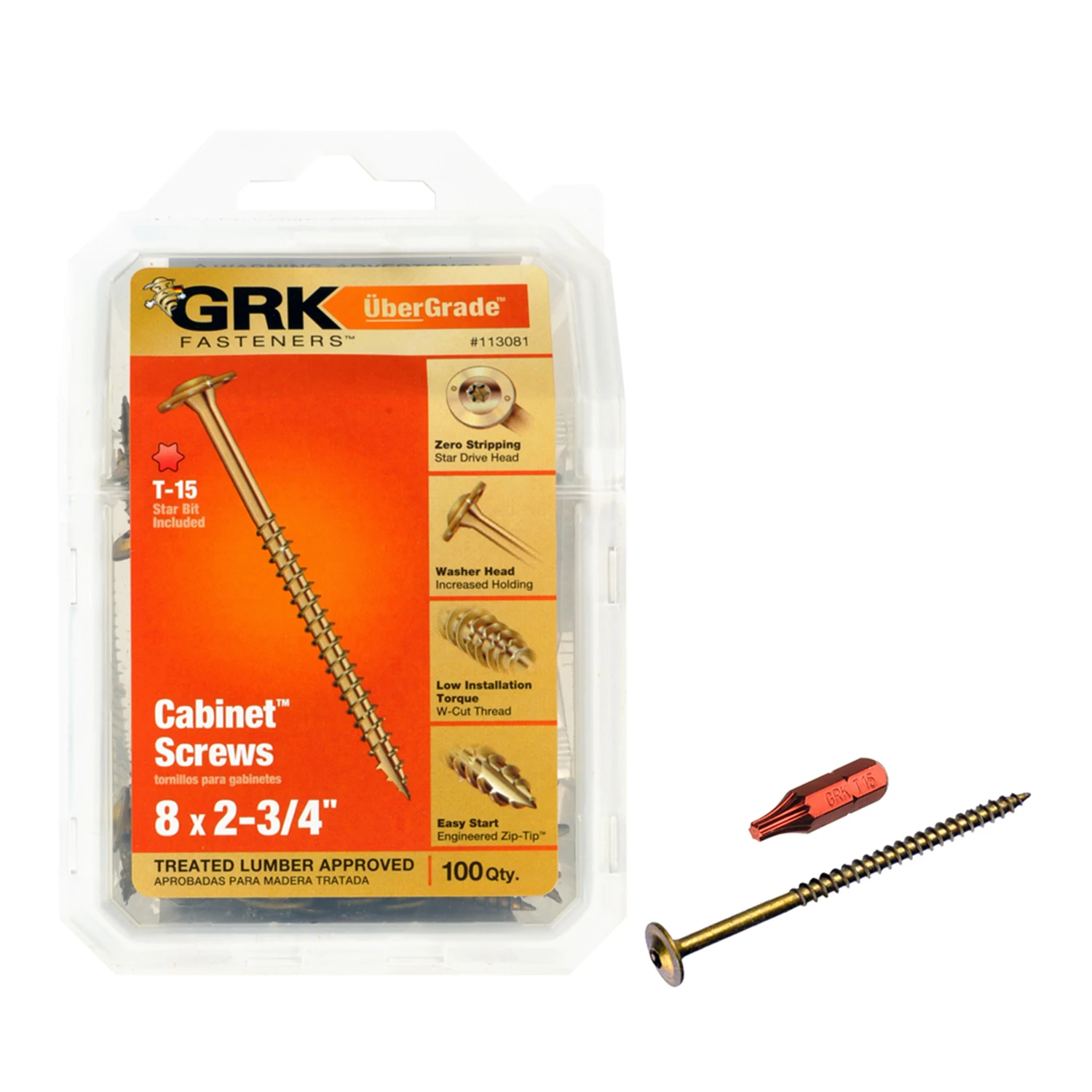 GRK #8 x 2-3/4-in Yellow Polymer Round Washer-Head Interior/Exterior Wood Screws (100-Count)