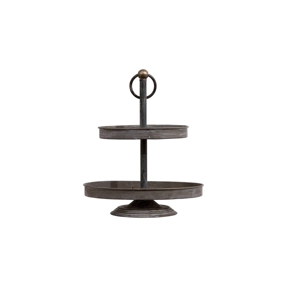 Decorative Metal Oval 2-tier Serving Tray - 16 Inch Zinc Design