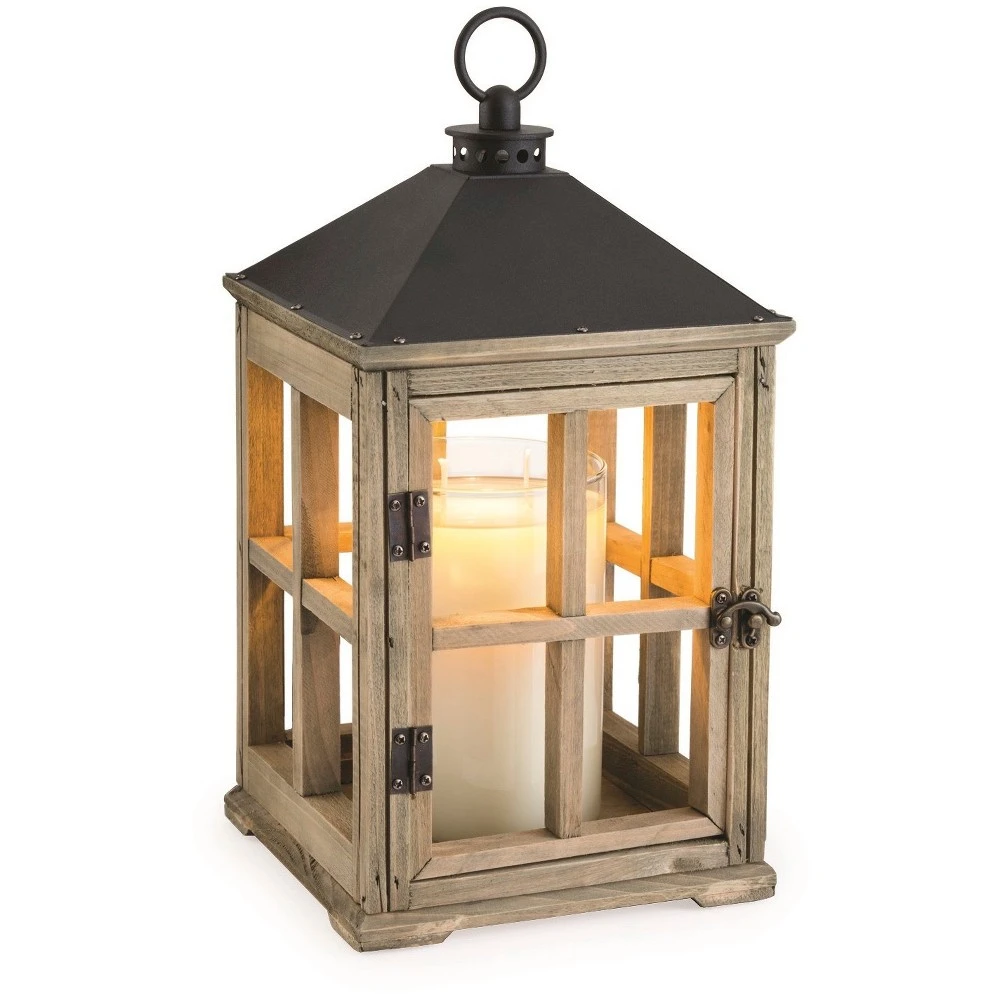 13 In. Driftwood Wooden Candle Warmer Lantern - Natural Gray Finish