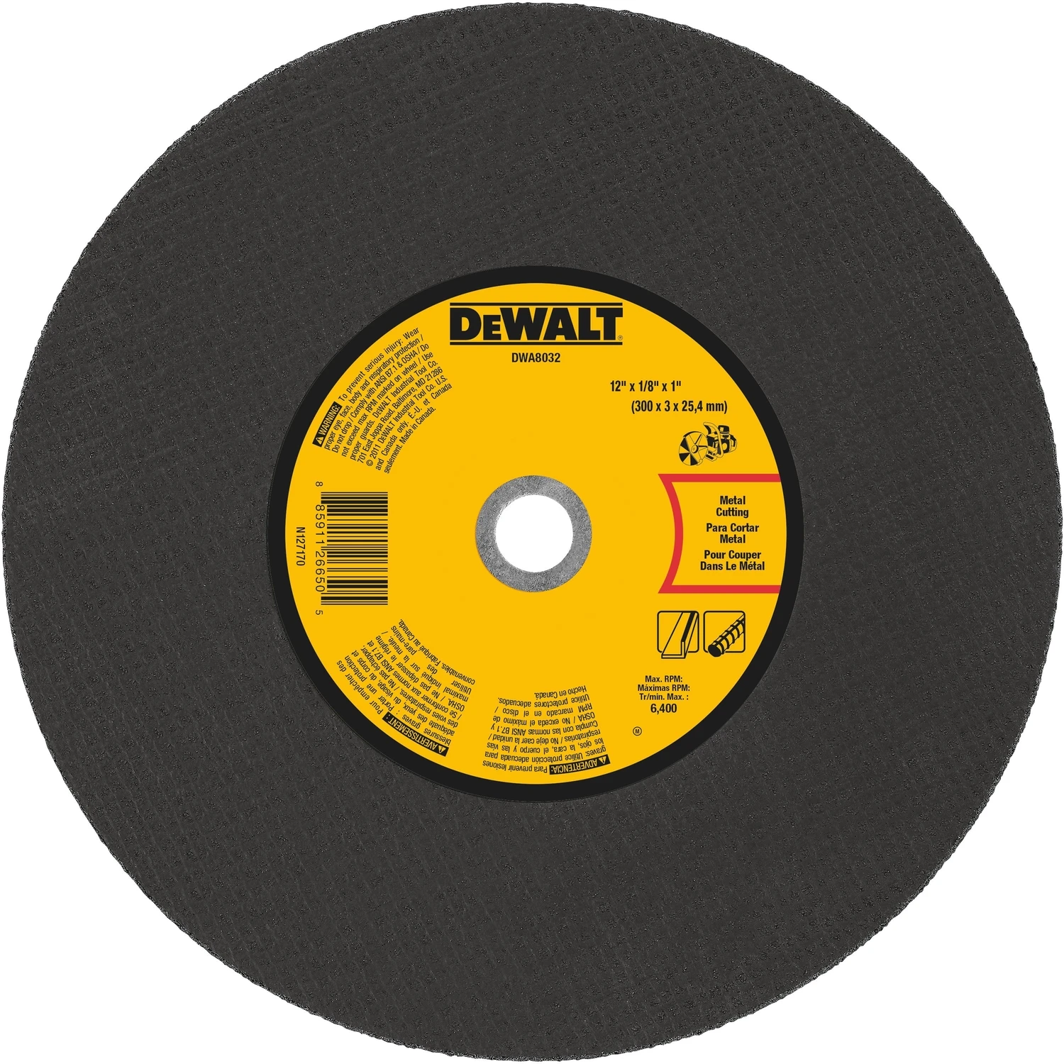 Abrasive Chop / Cut-Off Blade, Aluminum Oxide, 1/8 x 12 In.