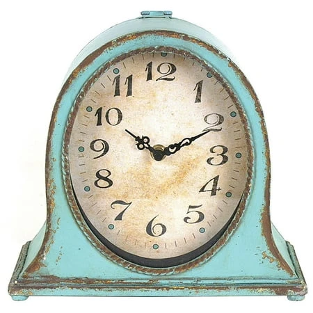 9.63 In. Aqua Metal Mantel Clock - Stylish Home Decor
