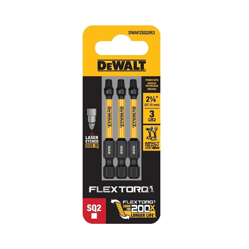 FlexTorq Square/Robertson SQ2 Impact Driver Bits, 1/4 x 2-1/4 In., 3-Pk.