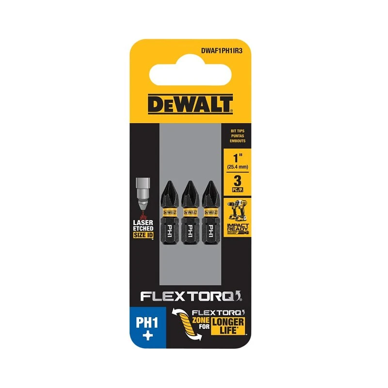 FlexTorq PH1 Phillips Impact Driver Bits, 1/4 x 1 In, 3-Pk.