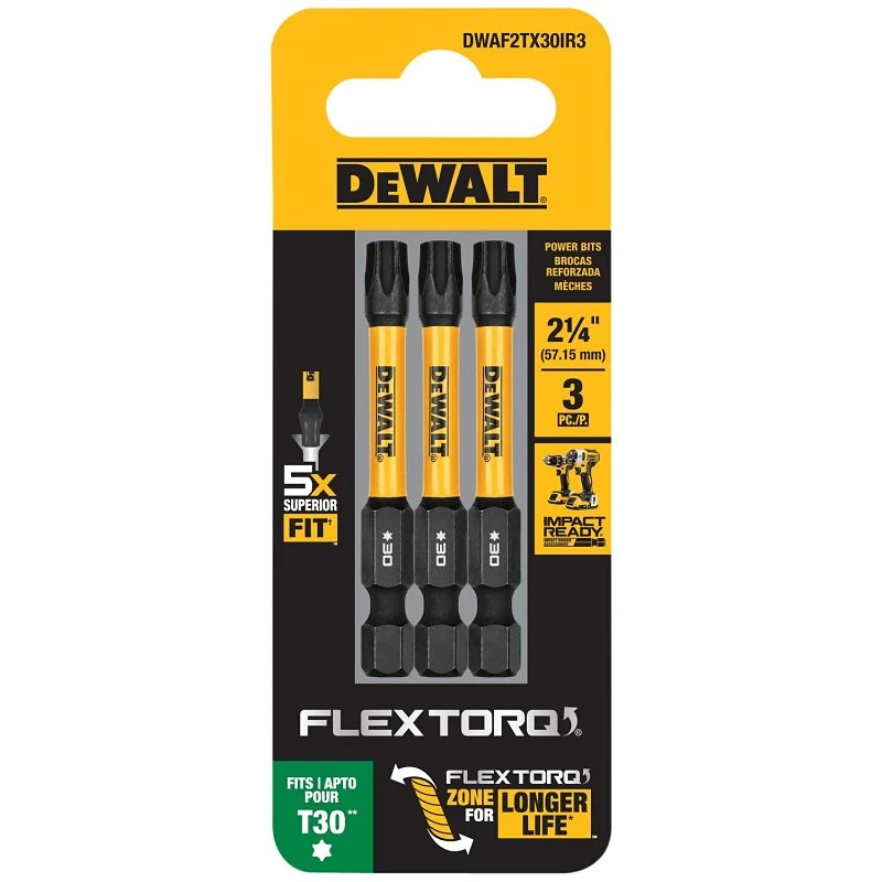 FlexTorq T30 Torx Impact Driver Bits, 1/4 x 2-1/4 In., 3-Pk.