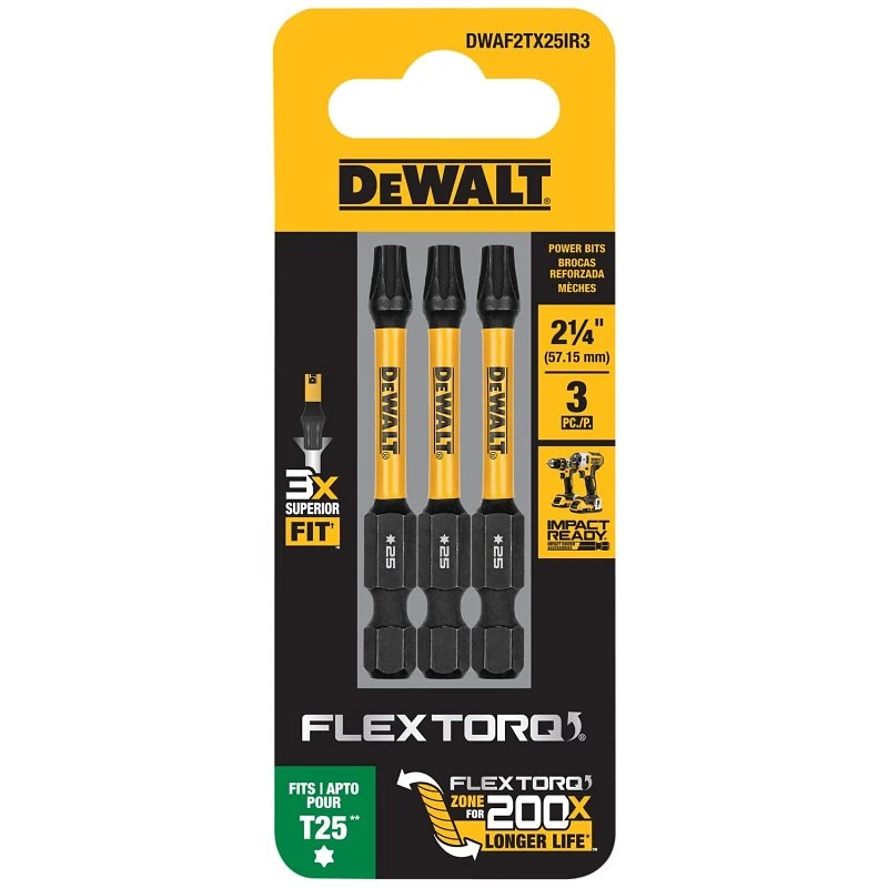 FlexTorq T25 Torx Driver Bits, Impact Ready, 2.25 In., 3-Pk.