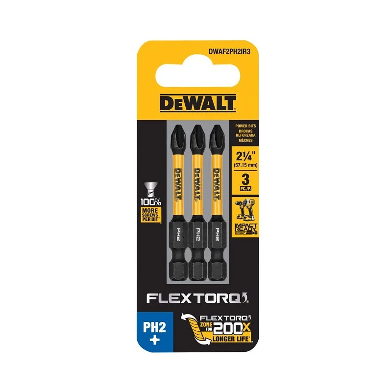FlexTorq PH2 Phillips Impact Driver Bits, 1/4 x 2 In, 3-Pk.