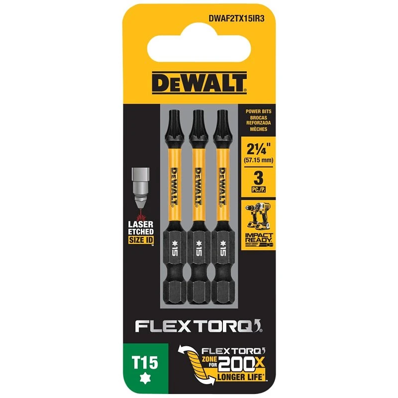 FlexTorq T15 Torx Impact Driver Bits, 1/4 x 2-1/4 In., 3-Pk.