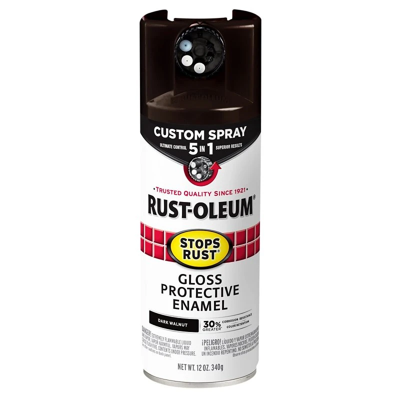 Stops Rust Custom Spray 5-in-1 Spray Paint, Gloss Dark Walnut, 12 oz.