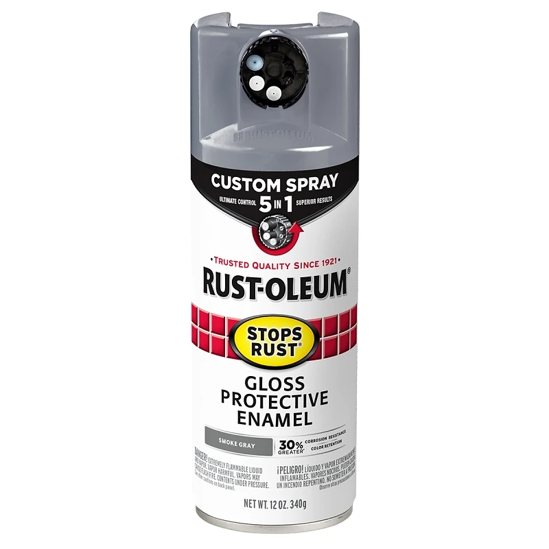 Stops Rust Custom Spray 5-in-1 Spray Paint, Gloss Smoke Gray, 12 oz.
