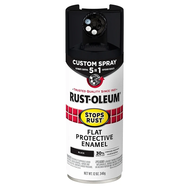 Stops Rust Custom Spray 5-in-1 Spray Paint, Flat Black, 12 oz.