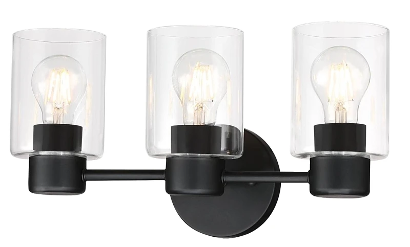 Sylvestre 3 Light Indoor Wall Fixture, Clear Glass Shades, Matte Black Finish, 8-1/4 x 15-3/4 In.