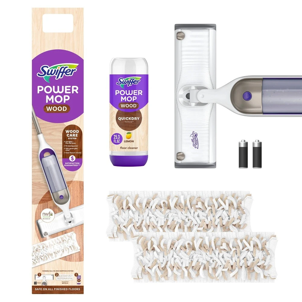 Power Mop Wood Floor Starter Kit with Mop, 25.3 oz. Solution & 2 Pads