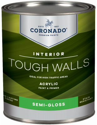 Tough Walls Acrylic Latex Interior Paint & Primer, Quart, Semi Gloss Finish