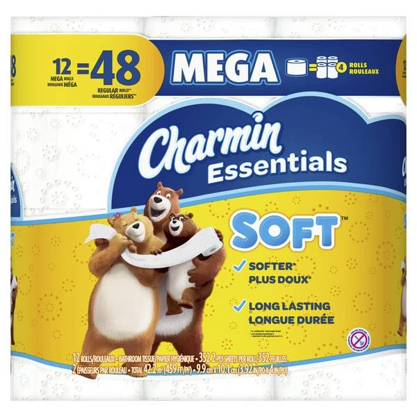 Essentials Soft Toilet Paper, 330 Sheets Per Mega Roll, 12 Rolls