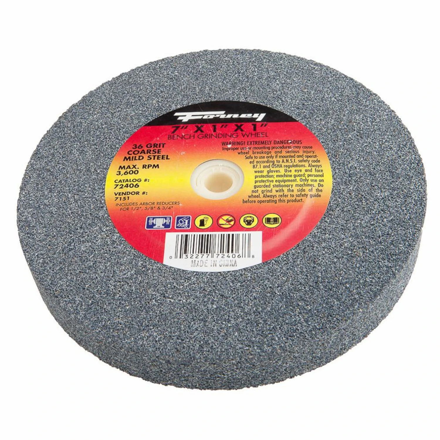Forney 72406 7-inch By 1-inch Vitrified Bench Grinding Wheel With 1-inch Arbor