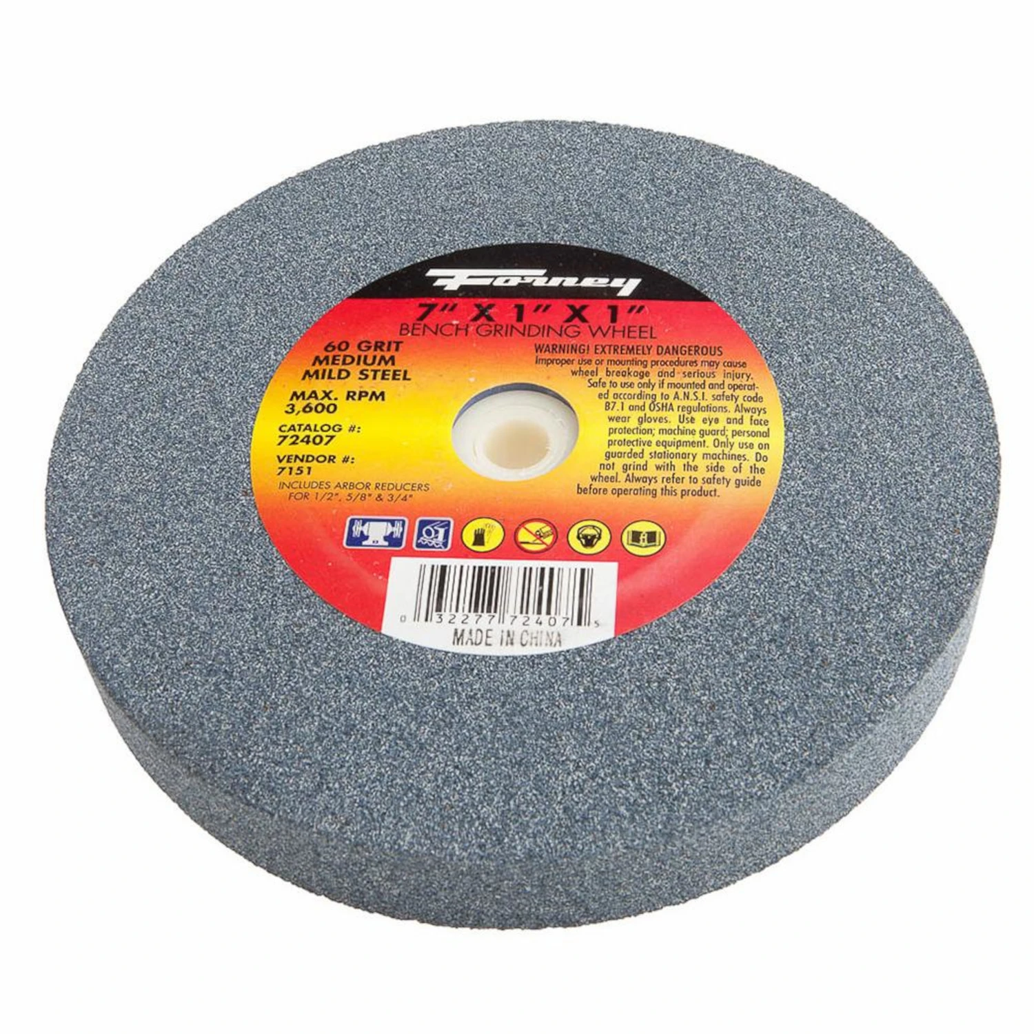 Forney 72407 7-inch By 1-inch Vitrified Bench Grinding Wheel With 1-inch Arbor