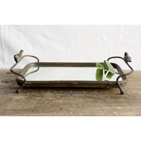 Aviary 15.75-inch Metal Mirrored Tray With Bird Handles