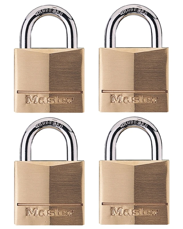 Solid Brass Body Padlock, 1-9/16 In. Wide, 4-Pk.