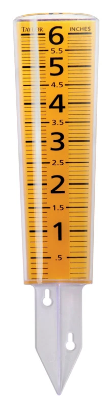 6 In. Capacity Rain Gauge, Yellow Plastic, 12-1/2 In. Overall