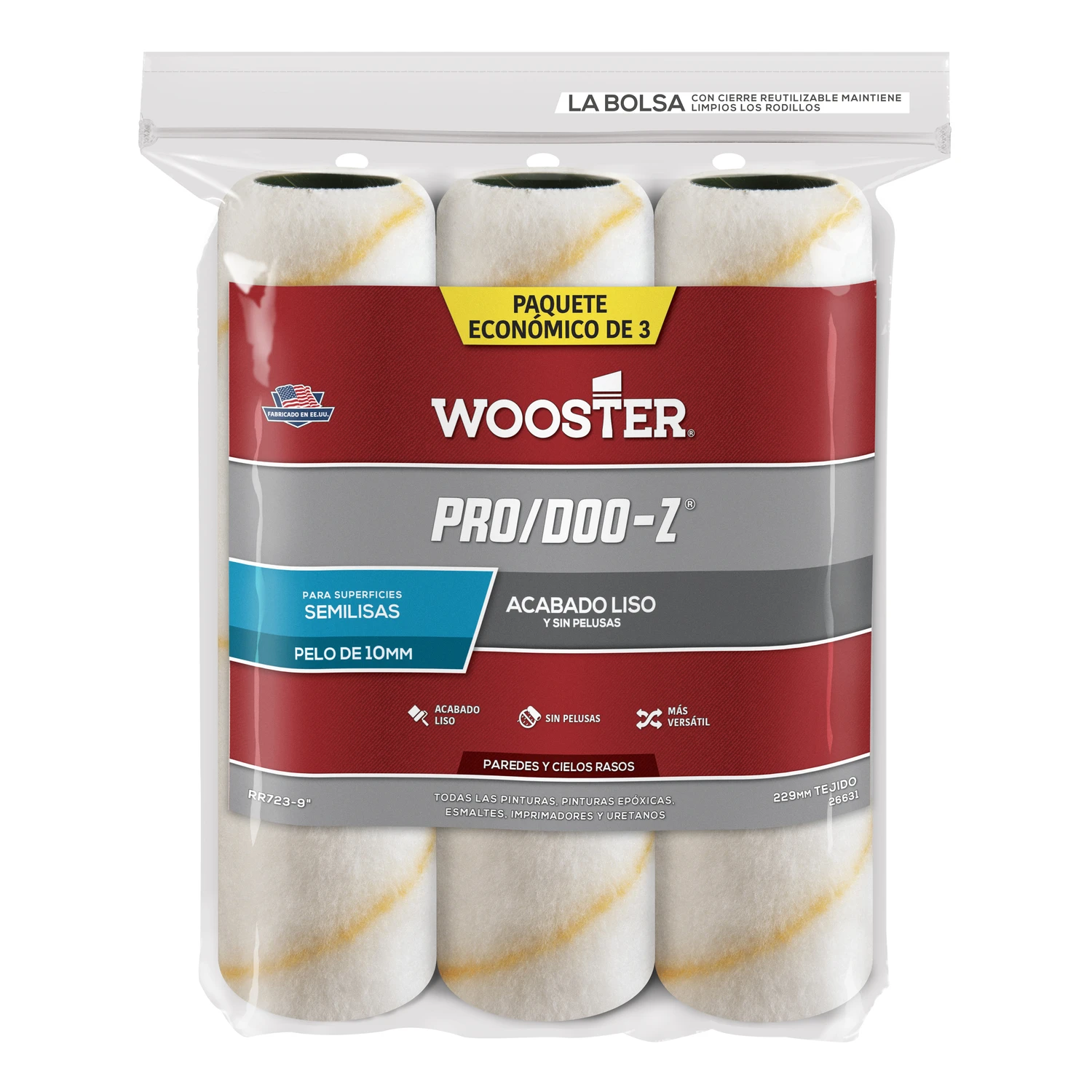 Pro-Doo-Z Paint Roller Covers, 9 In. x 1/2 In. Nap, 3-Pk.