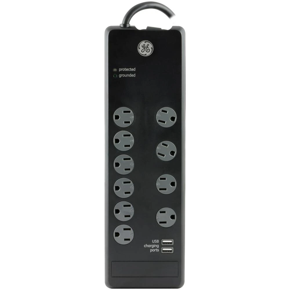 Ge 13476 10-outlet Surge Protector With 2 Usb Ports And 6ft Cord