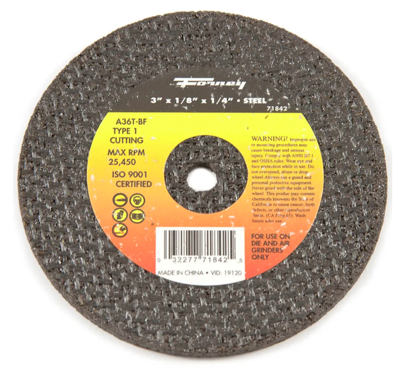 Forney Cut-off Wheel, Metal, Type 1, 3 In X 1/8 In X 1/4 In