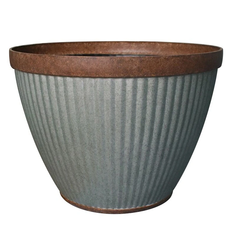 Westlake 20.5 In. Resin Rustic Galvanized Round Pleated Planter