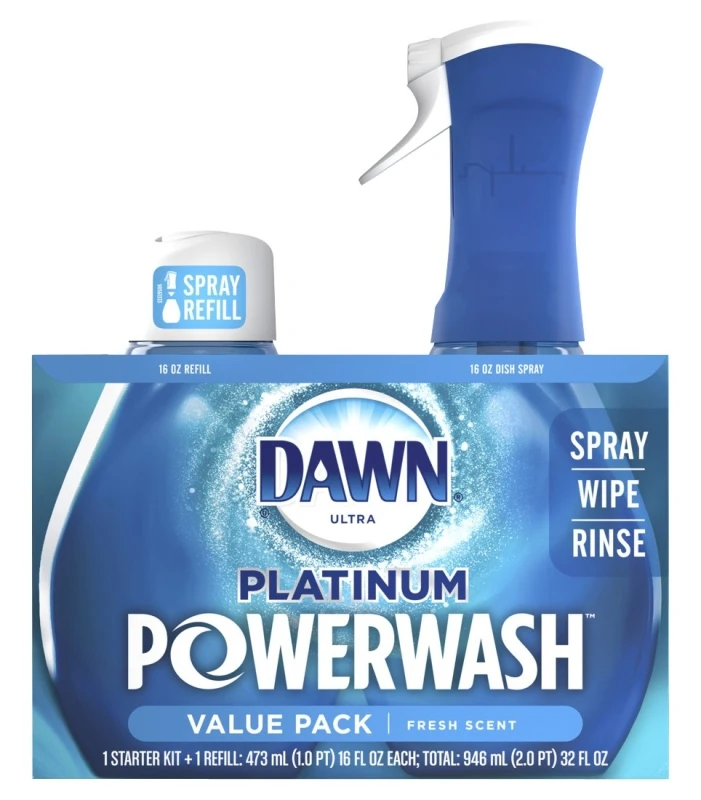 Platinum Powerwash Dish Spray Soap Bundle, Fresh Scent, 16 oz. Starter Kit + 16 oz. Refill