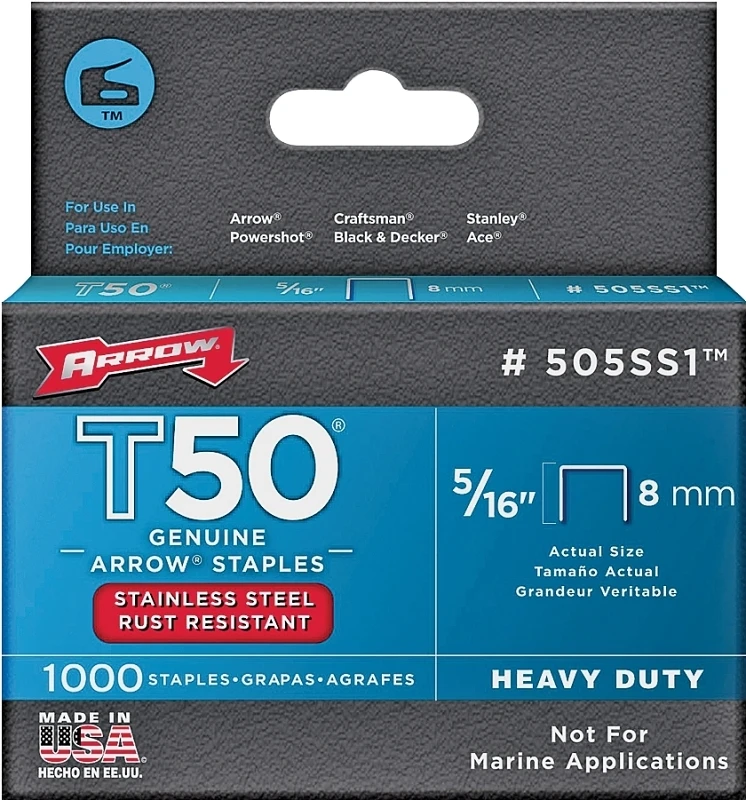 T50 Stainless Steel Staple, 5/16 In., 1,000-Pk.