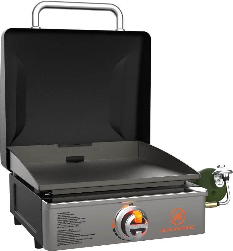 17 Inch Tabletop Portable Griddle With Hood And Rear Grease Management System