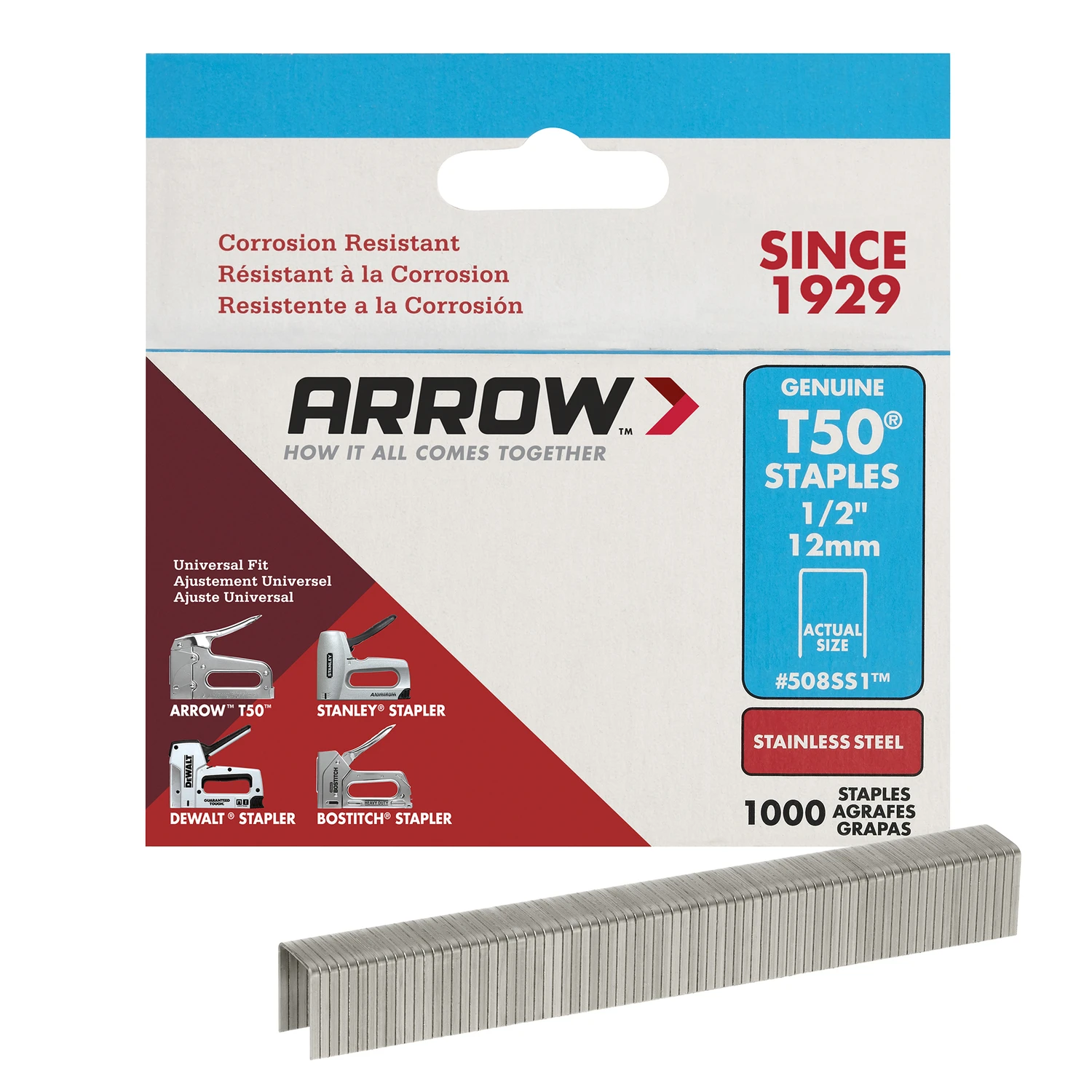 T50 Stainless Steel Staple, 1/2 In., 1,000-Pk.