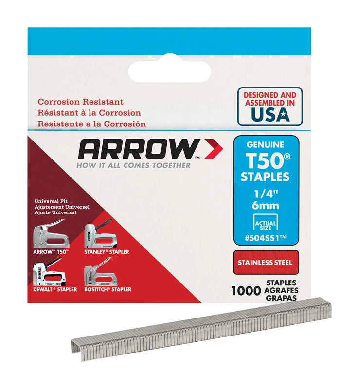T50 Stainless Steel Staple, 1/4 In., 1,000-Pk.