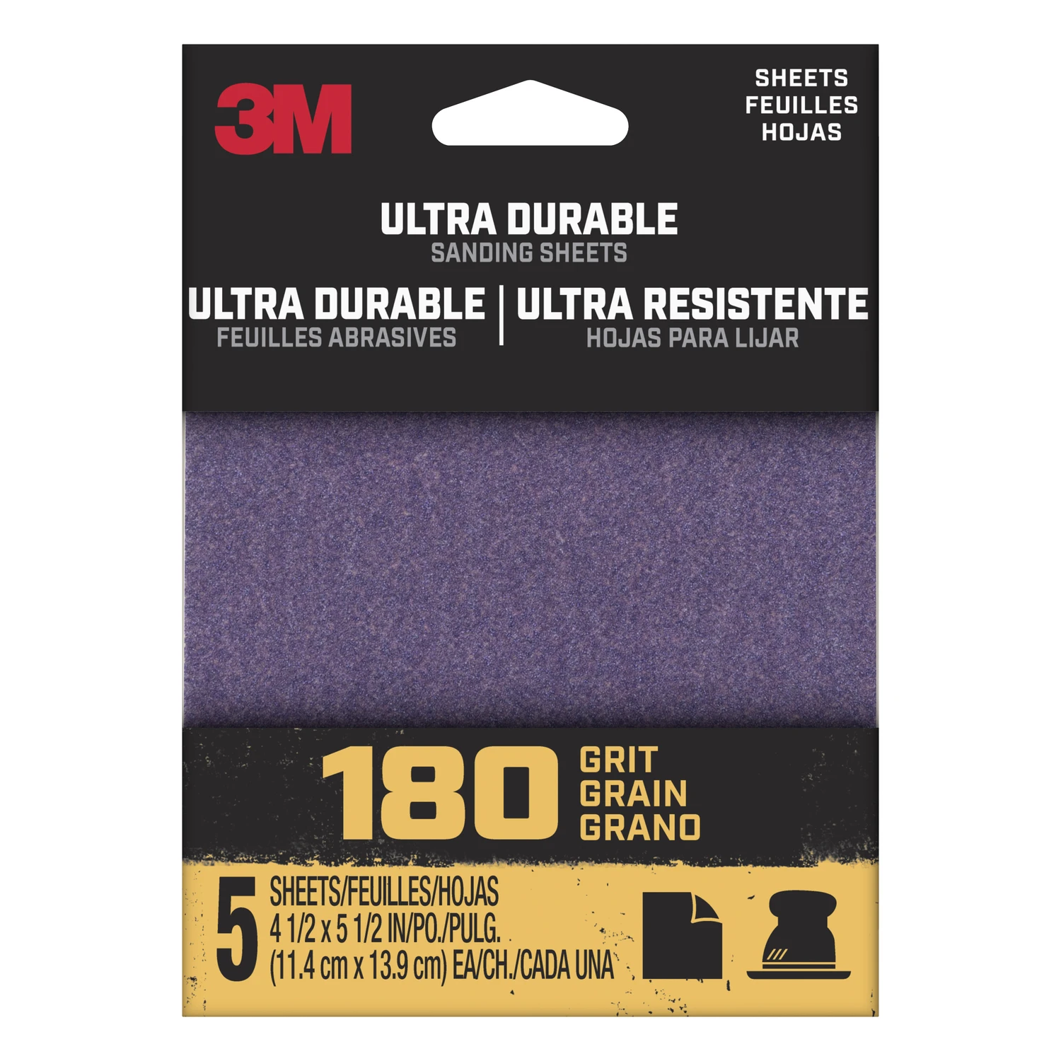 Ultra Durable Power Sanding 1/4 Sheet, 180 Grit, 5-Pk.