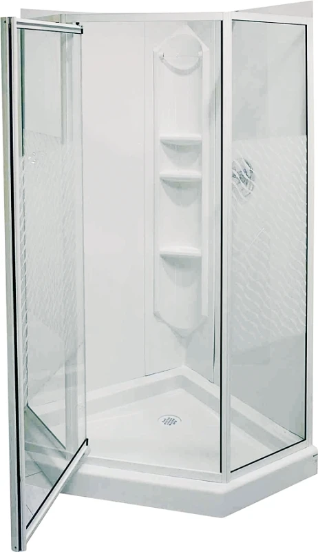 Himalaya Shower Wall Surround, Center Drain, Polystyrene, White, 38 x 38 In.