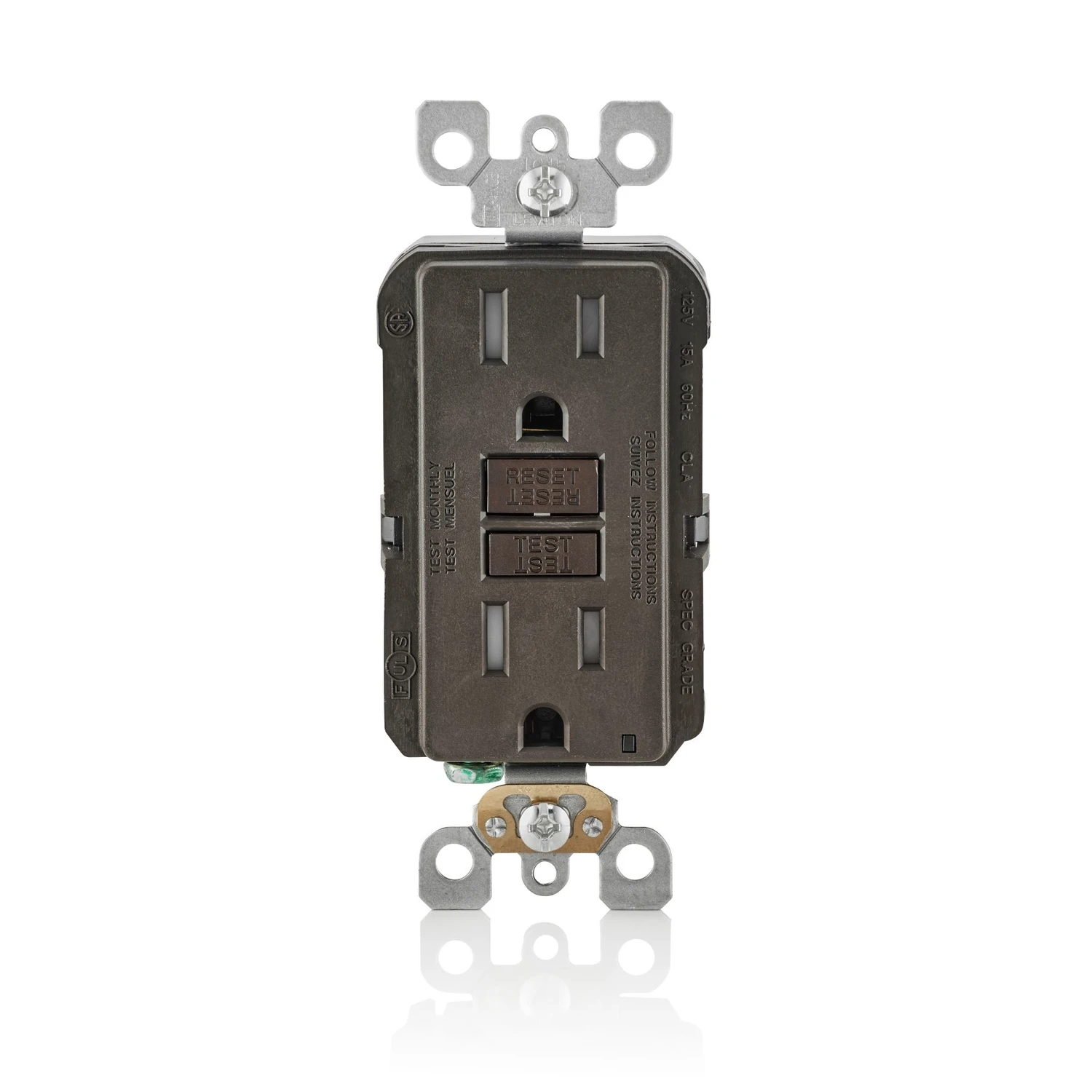 15 Amp 125-Volt Duplex SmarTest Self-Test SmartlockPro Tamper Resistant GFCI Outlet, Brown