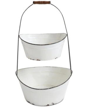 White Metal 2-tier Bucket For Backyard Gardening And Decor