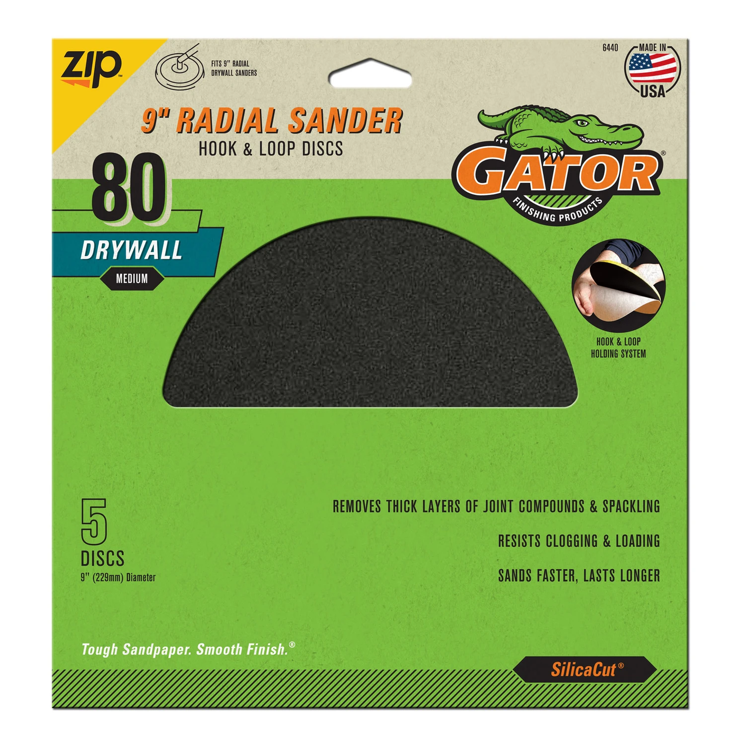 Radial Sander Drywall Sanding Discs, Hook & Loop, 80 Grit, 9 In., 5-Pk.