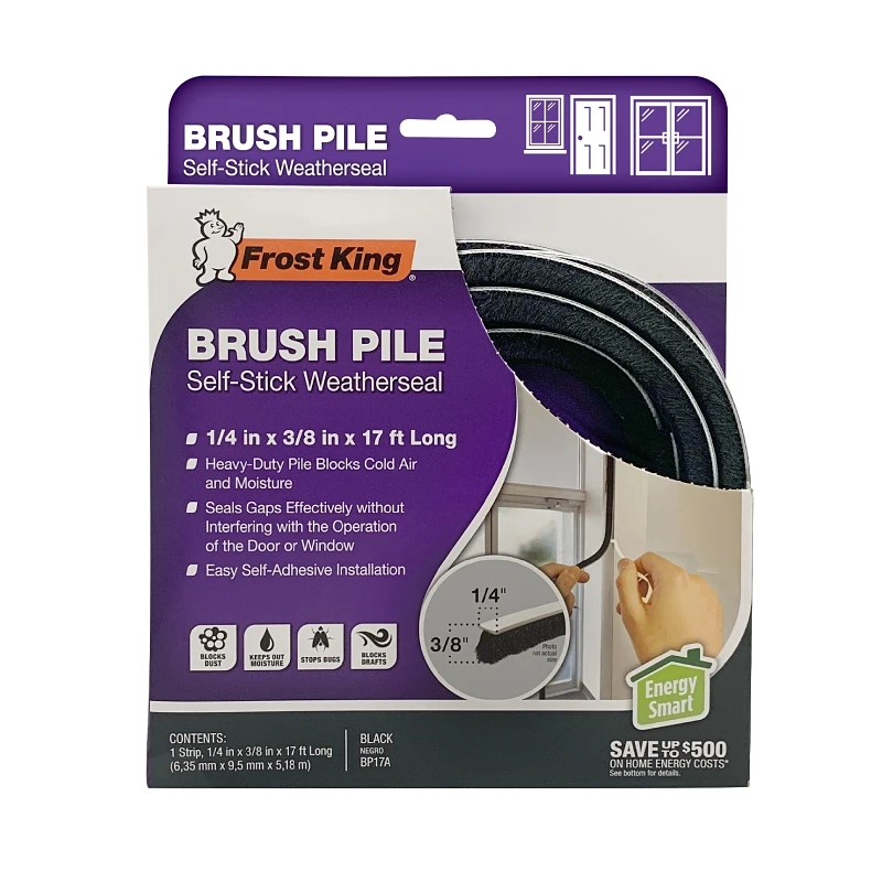 Brush Pile Self-Adhesive Weatherseal, Black, 17 Ft.