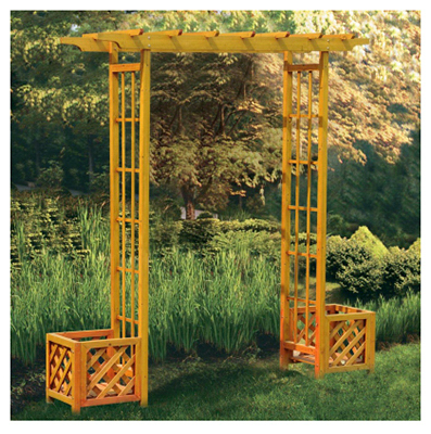 Garden Arbor With Flower Boxes And Pergola Top, Wood, 59.4 X 15.7 X 90.5 Inches